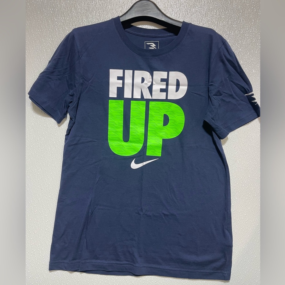 3/$10 Nike Men's Blue Fired Up Tee with Green and White Print